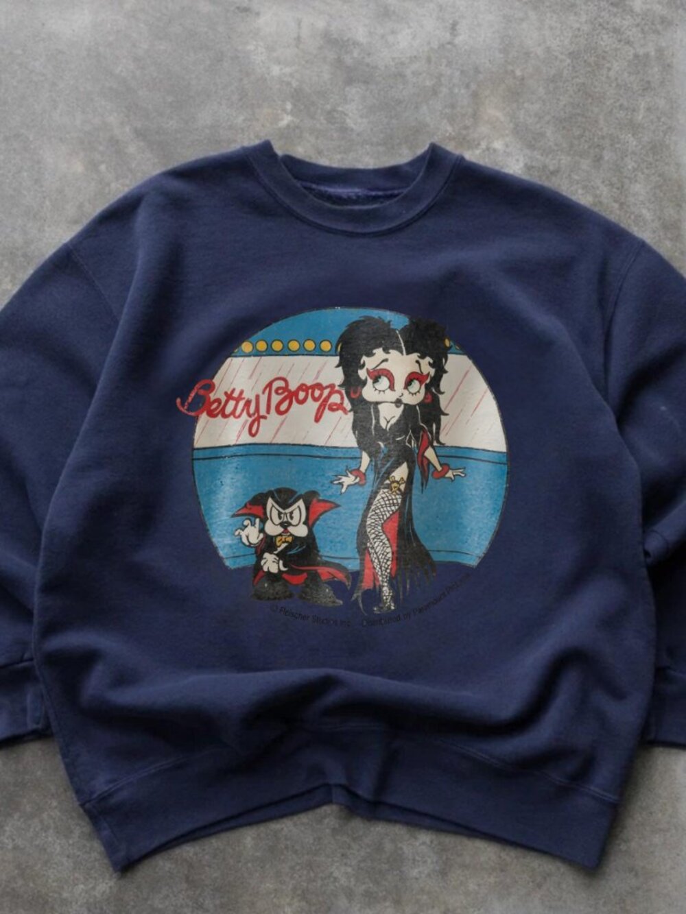 Gildan Navy Betty Boop Vampire Crewneck Graphic Sweatshirt